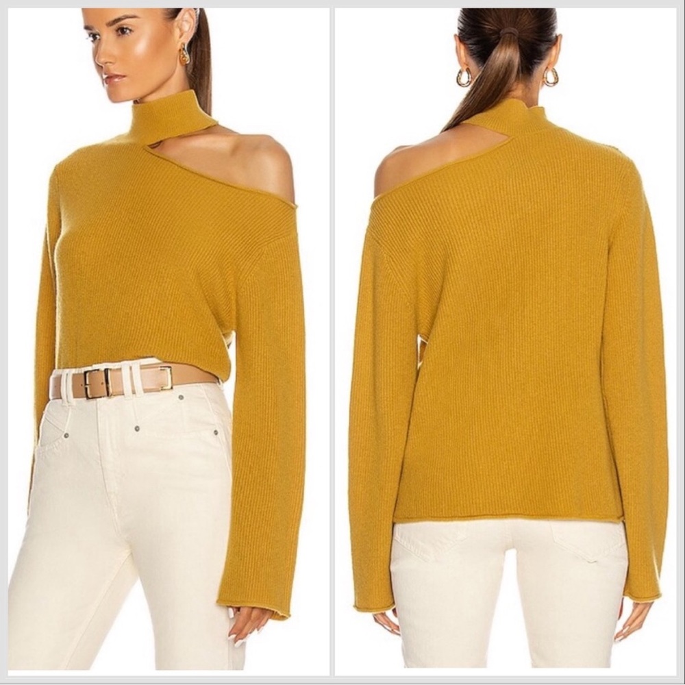 RtA Mustard Yellow Langley Turtleneck Cashmere Cut Out Long sleeve Sweater Sz XS